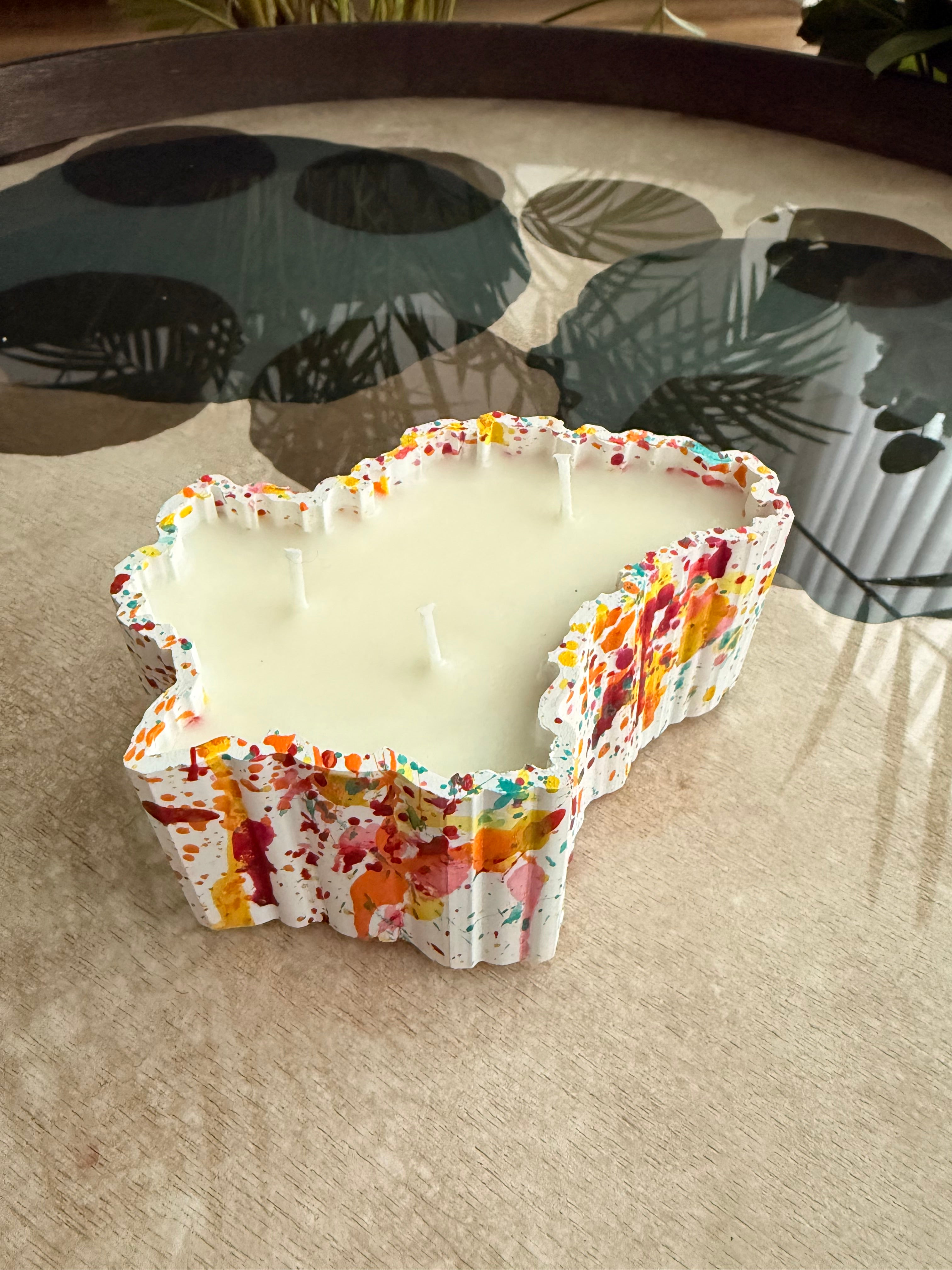 “Luxembourg” abstract orange, red, yellow candle