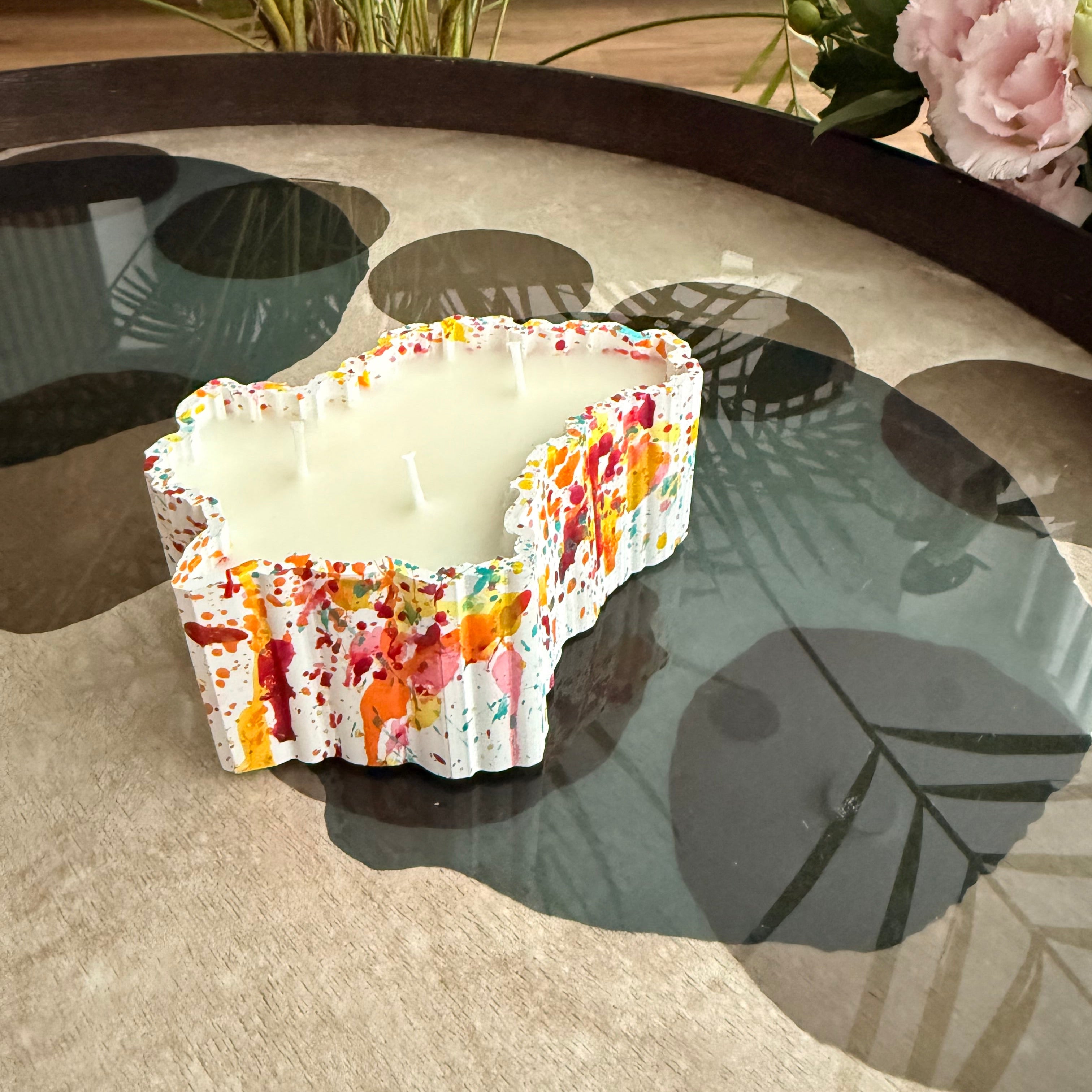 “Luxembourg” abstract orange, red, yellow candle