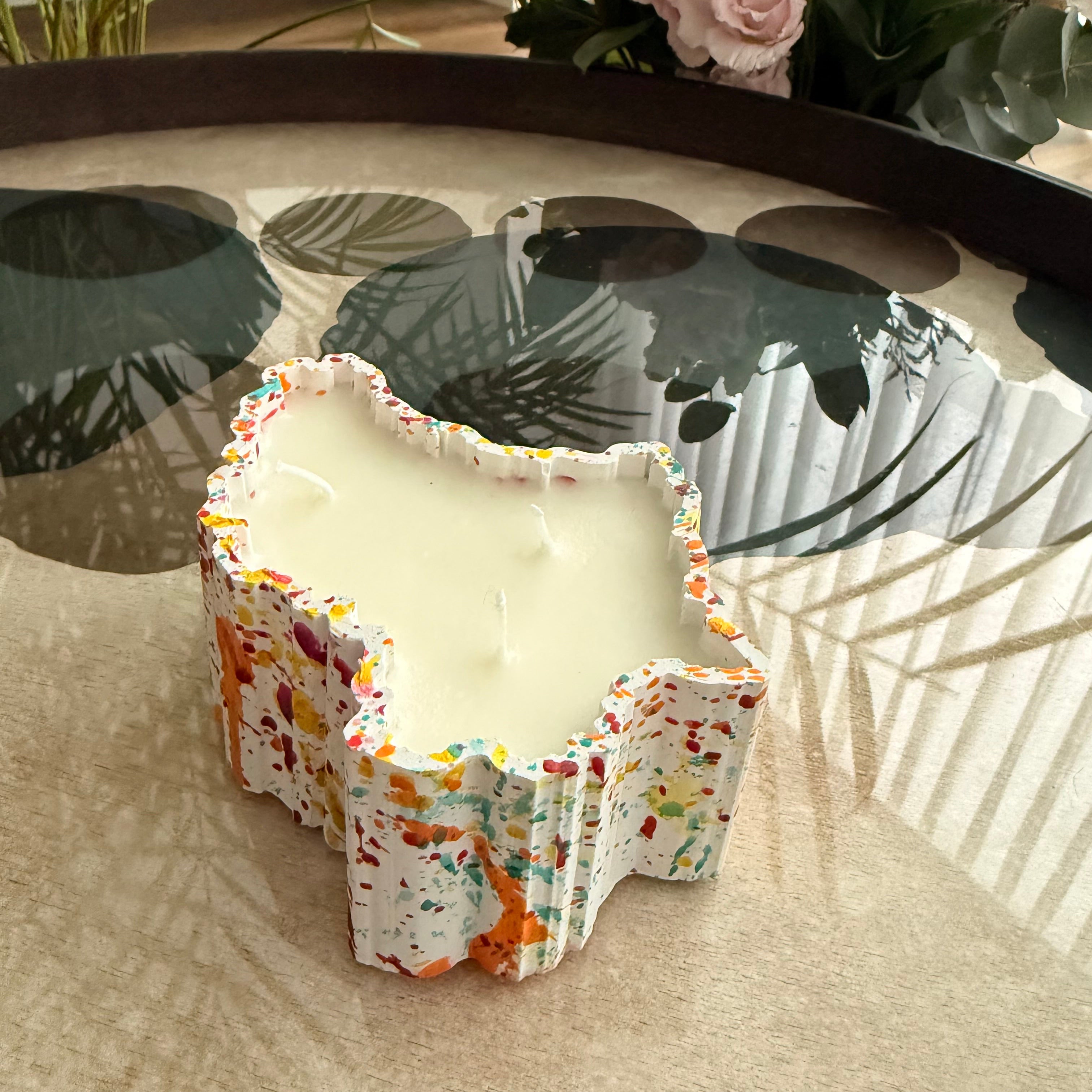 “Luxembourg” abstract orange, red, yellow candle