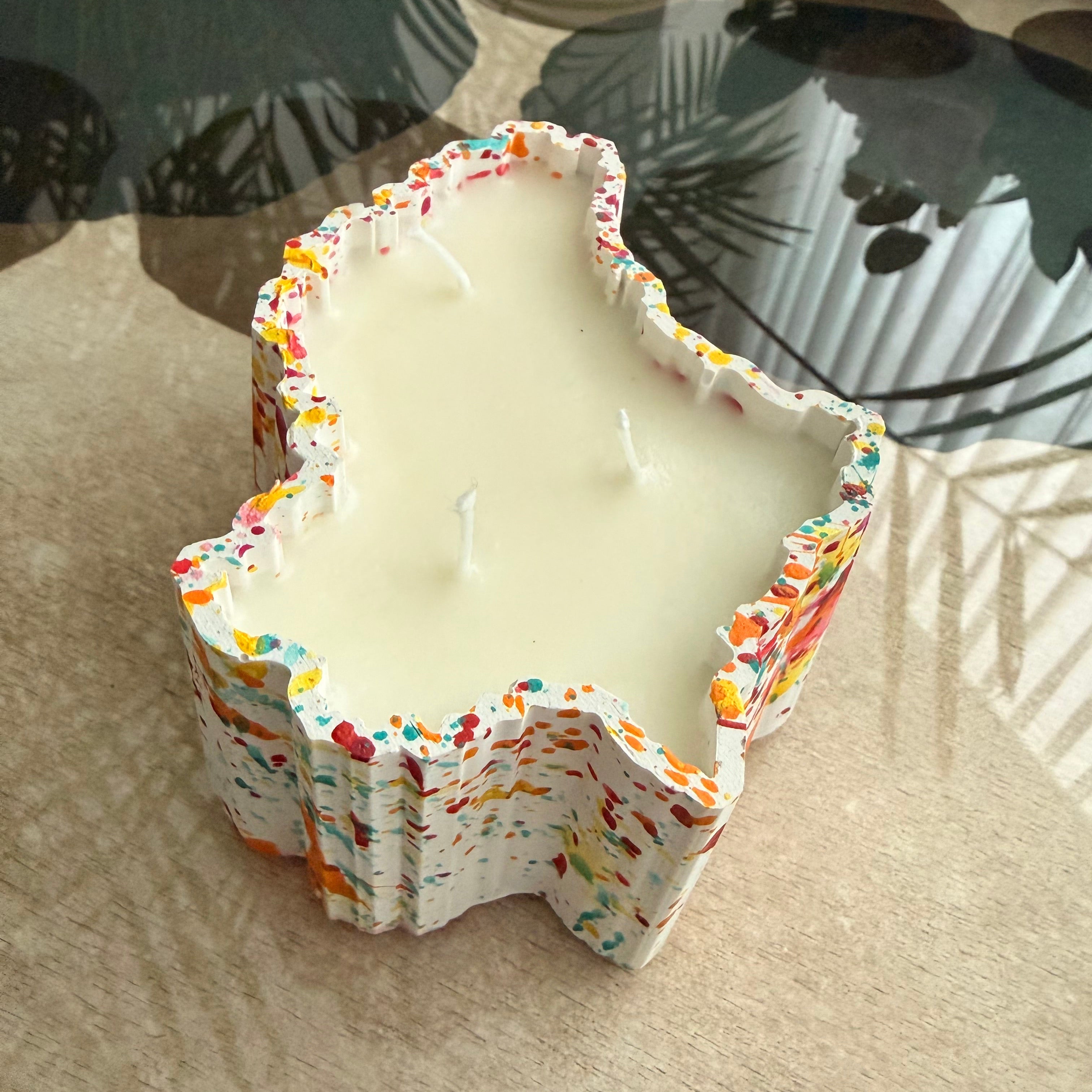 “Luxembourg” abstract orange, red, yellow candle