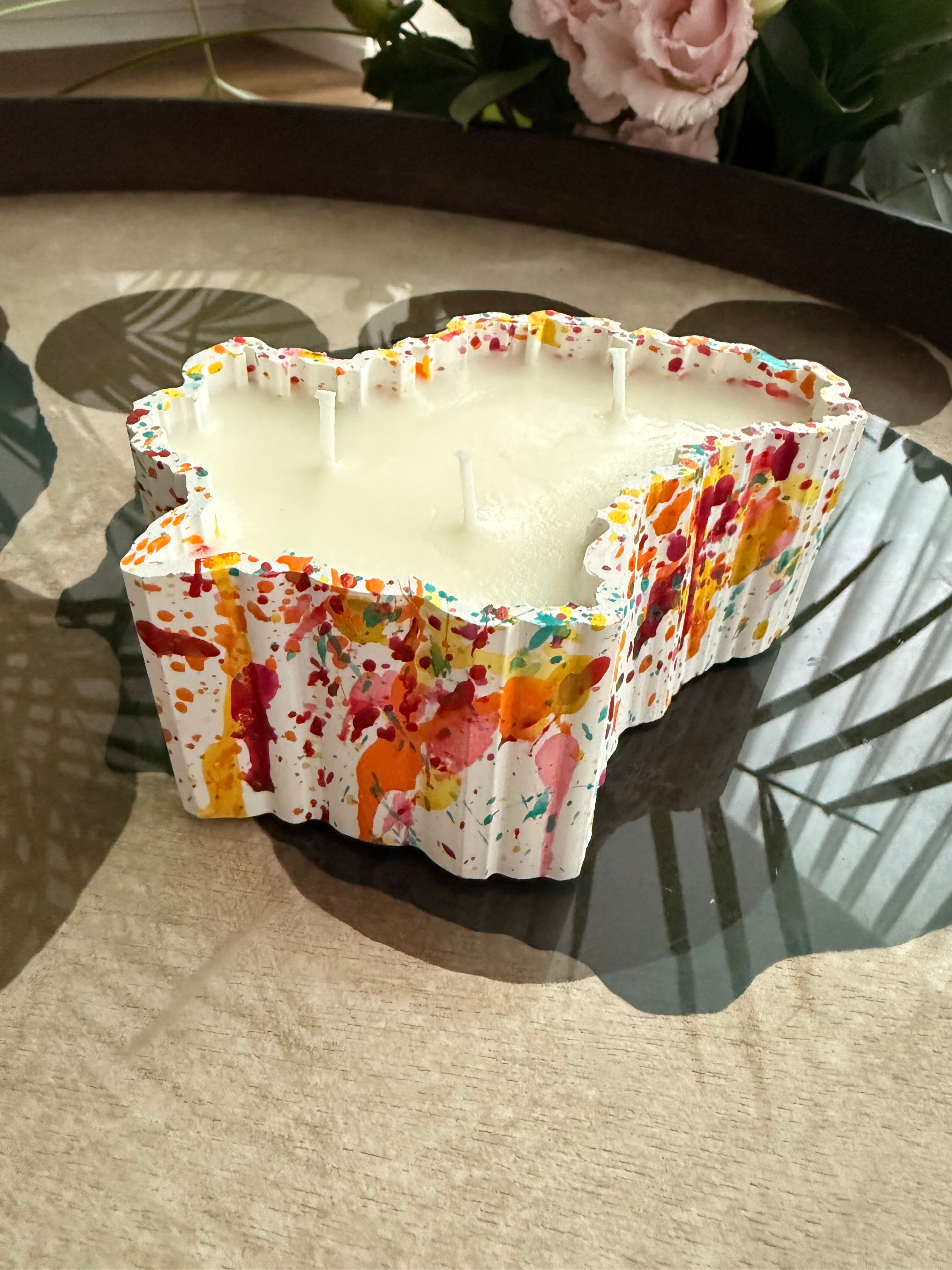 “Luxembourg” abstract orange, red, yellow candle